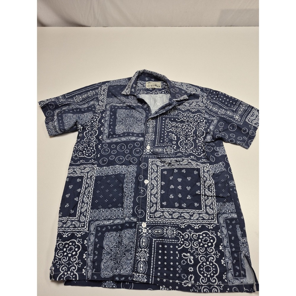 Bather Shirt Mens M Blue Bandana Paisley Short Sleeve Button Up Camp Casual